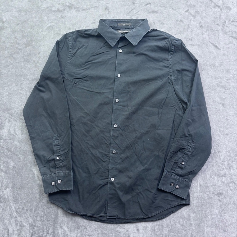 Banana Republic Mens Slim Fit Non-Iron Cotton Dress Shirt Black Large